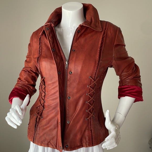 Tru culture:Decadent Cognac Corset Distressed Leather Jacket Size S. - Picture 1 of 16